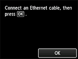 Bildschirm „Drahtgebundene LAN-Verbindung“: Ethernet-Kabel anschließen